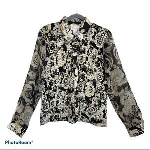 Jordan Ruffle Pleated White Rose Button Shirt Top.Size L